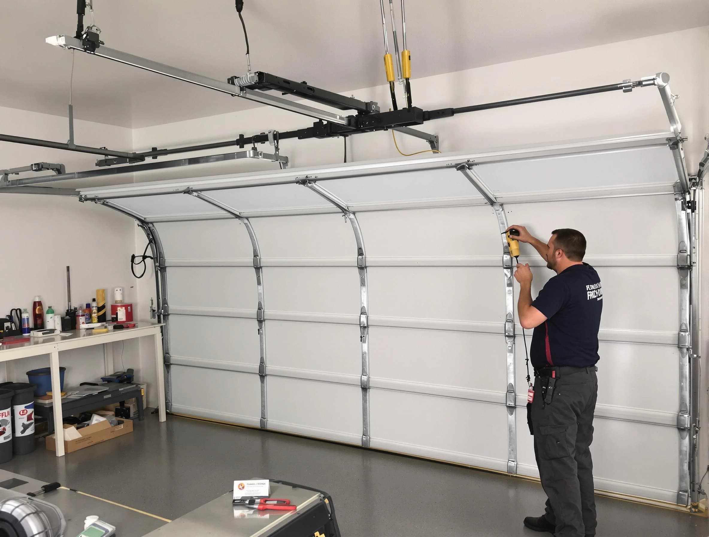 Spencer Garage Door Repair certified technician performing overhead door system repair in Spencer