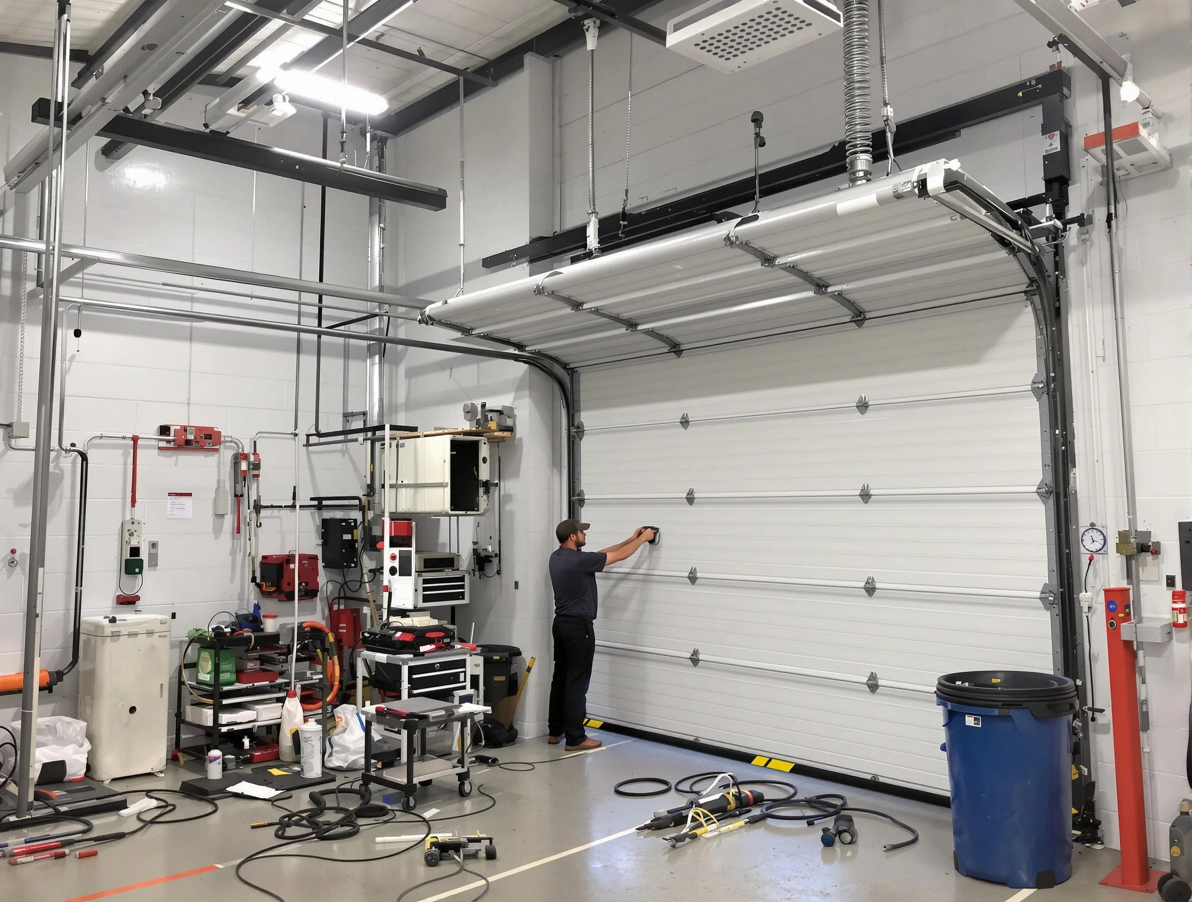 Spencer Garage Door Repair certified technician performing commercial door repair at a Spencer business facility
