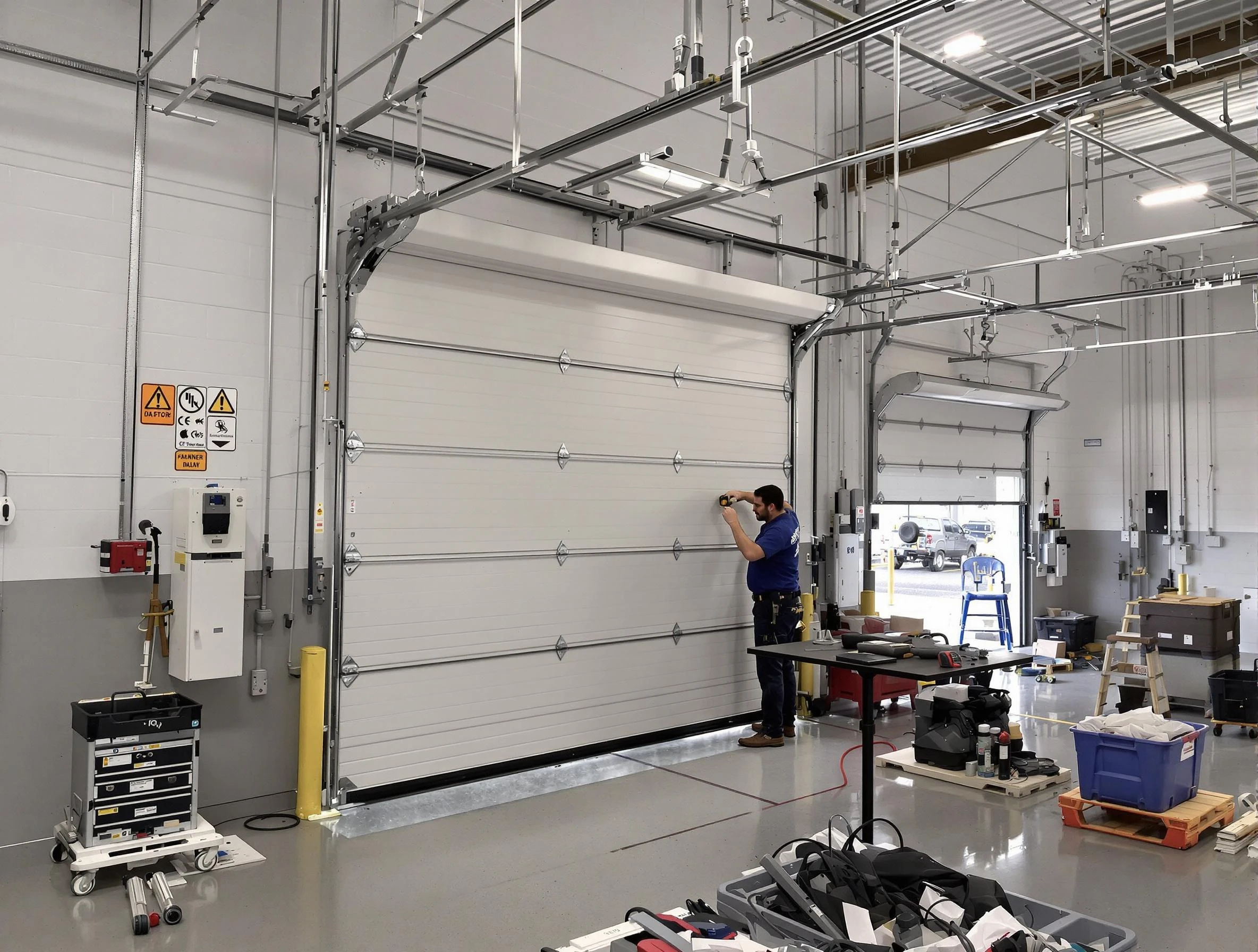 Commercial garage door repair being performed by Spencer Garage Door Repair expert in Spencer