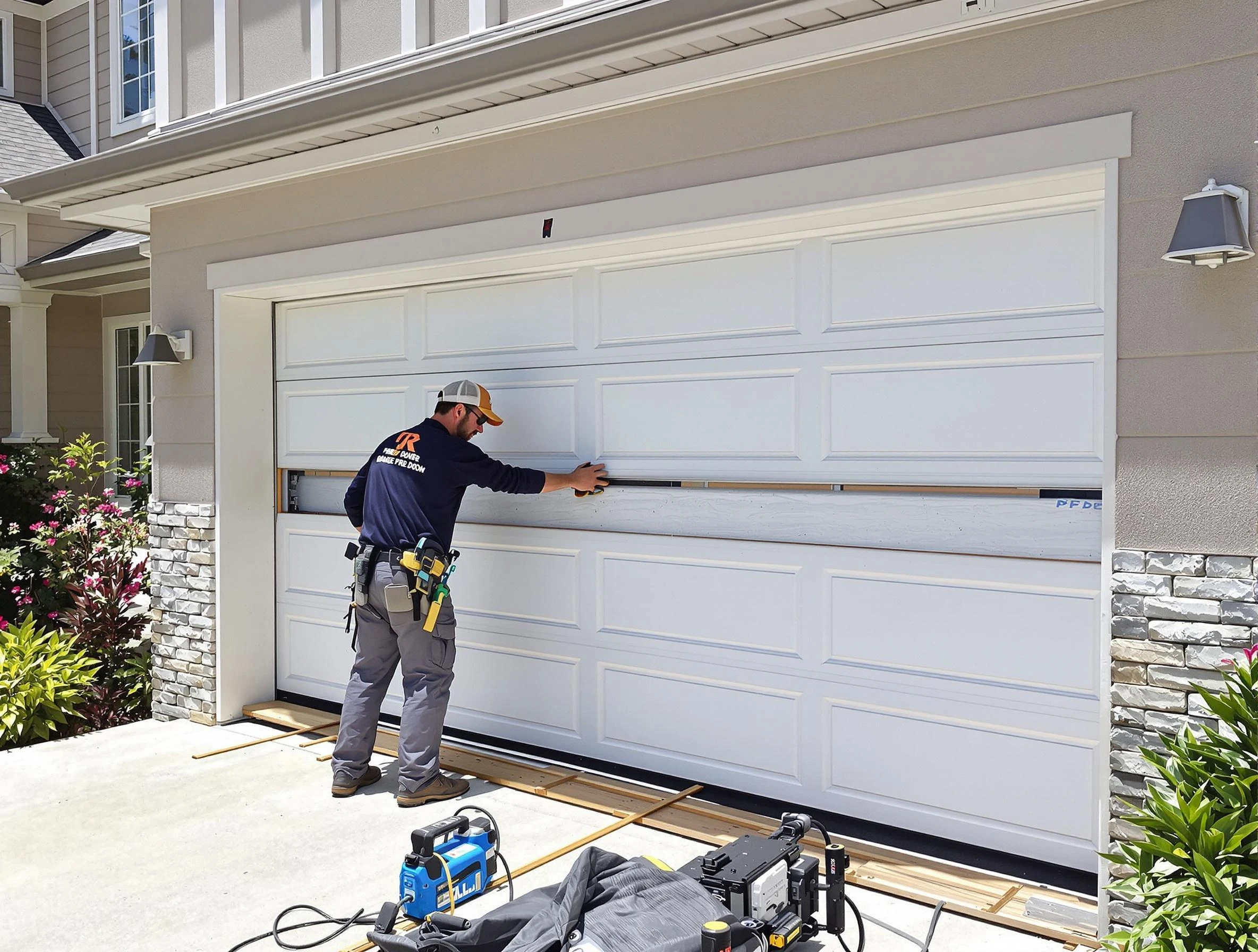 Spencer Garage Door Repair team performing complete garage door replacement at Spencer residence