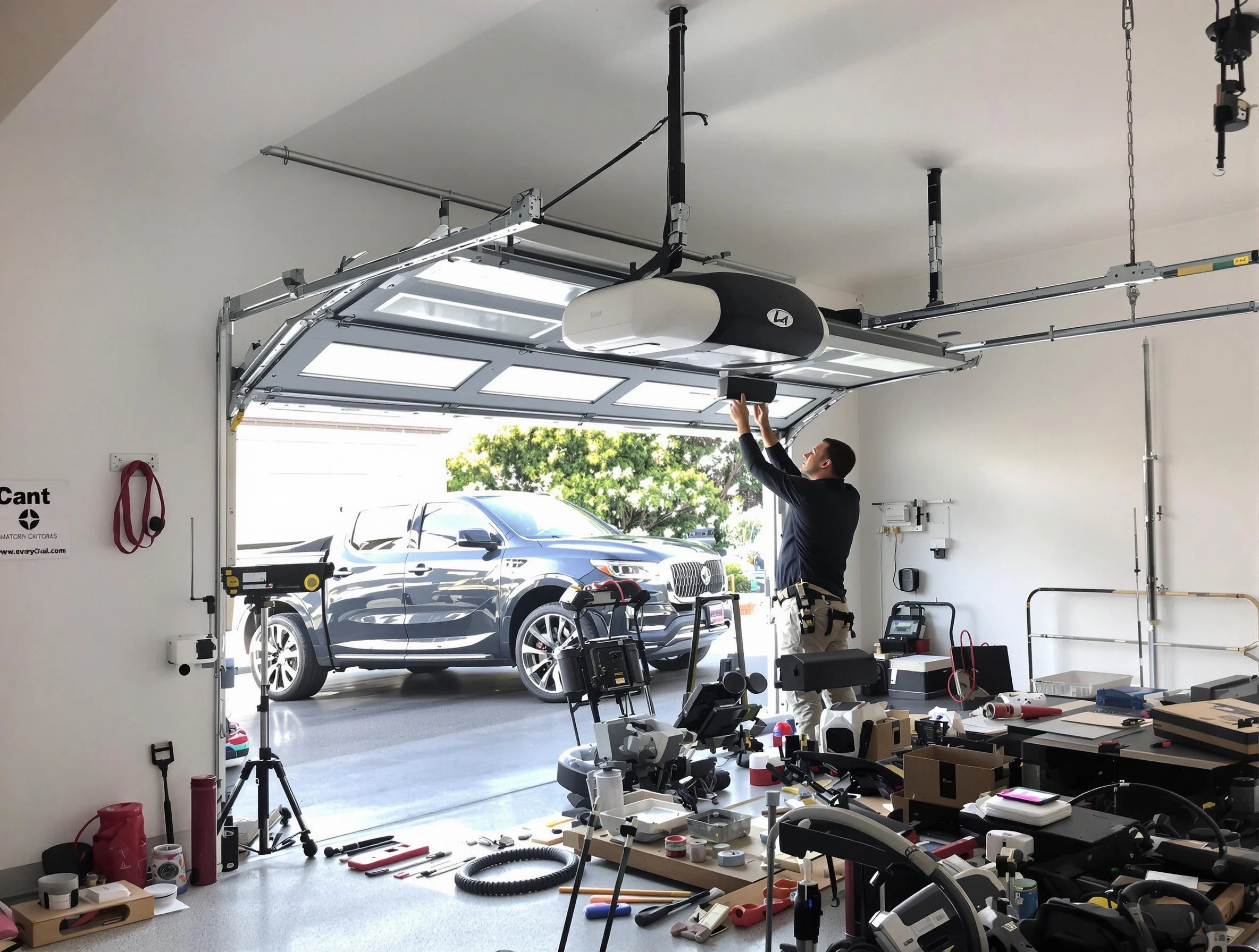 Spencer Garage Door Repair specialist installing smart garage door opener system in Spencer home