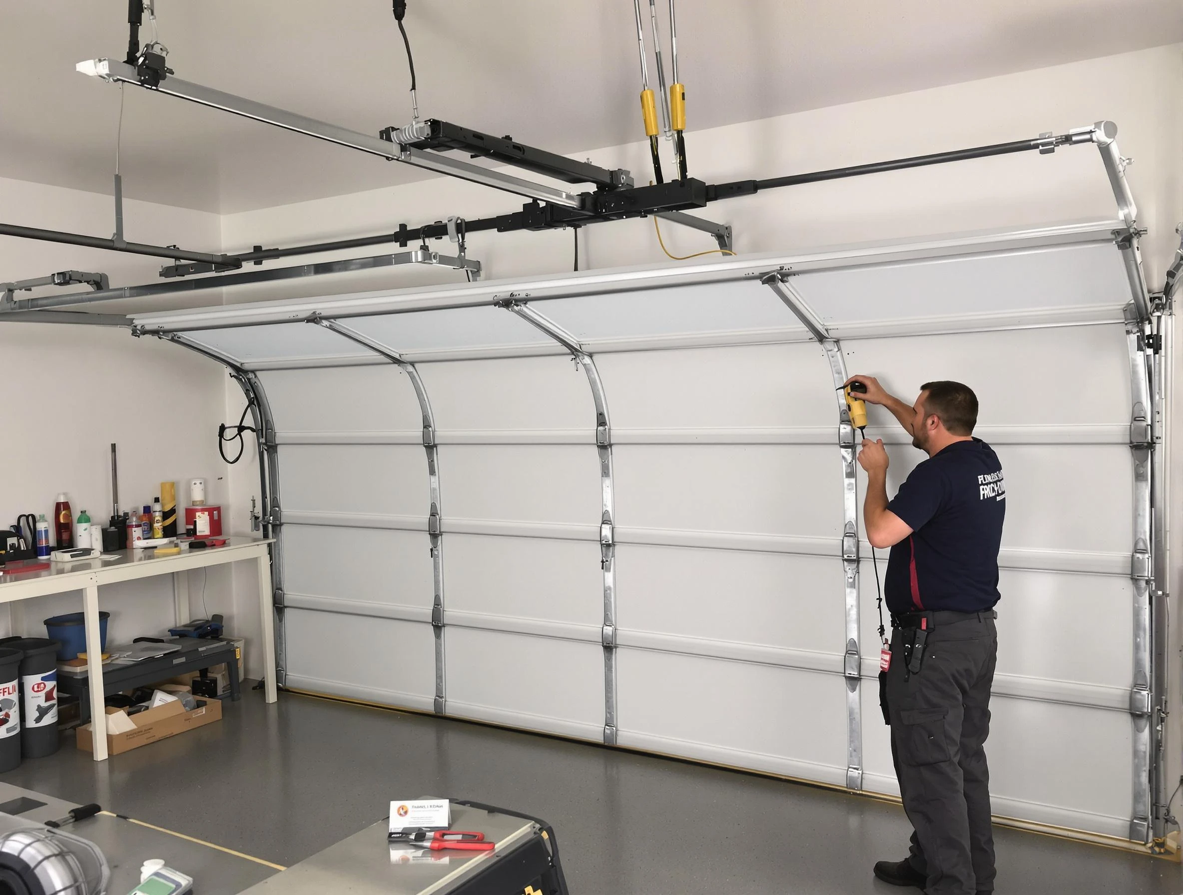 Spencer Garage Door Repair certified technician performing overhead door system repair in Spencer
