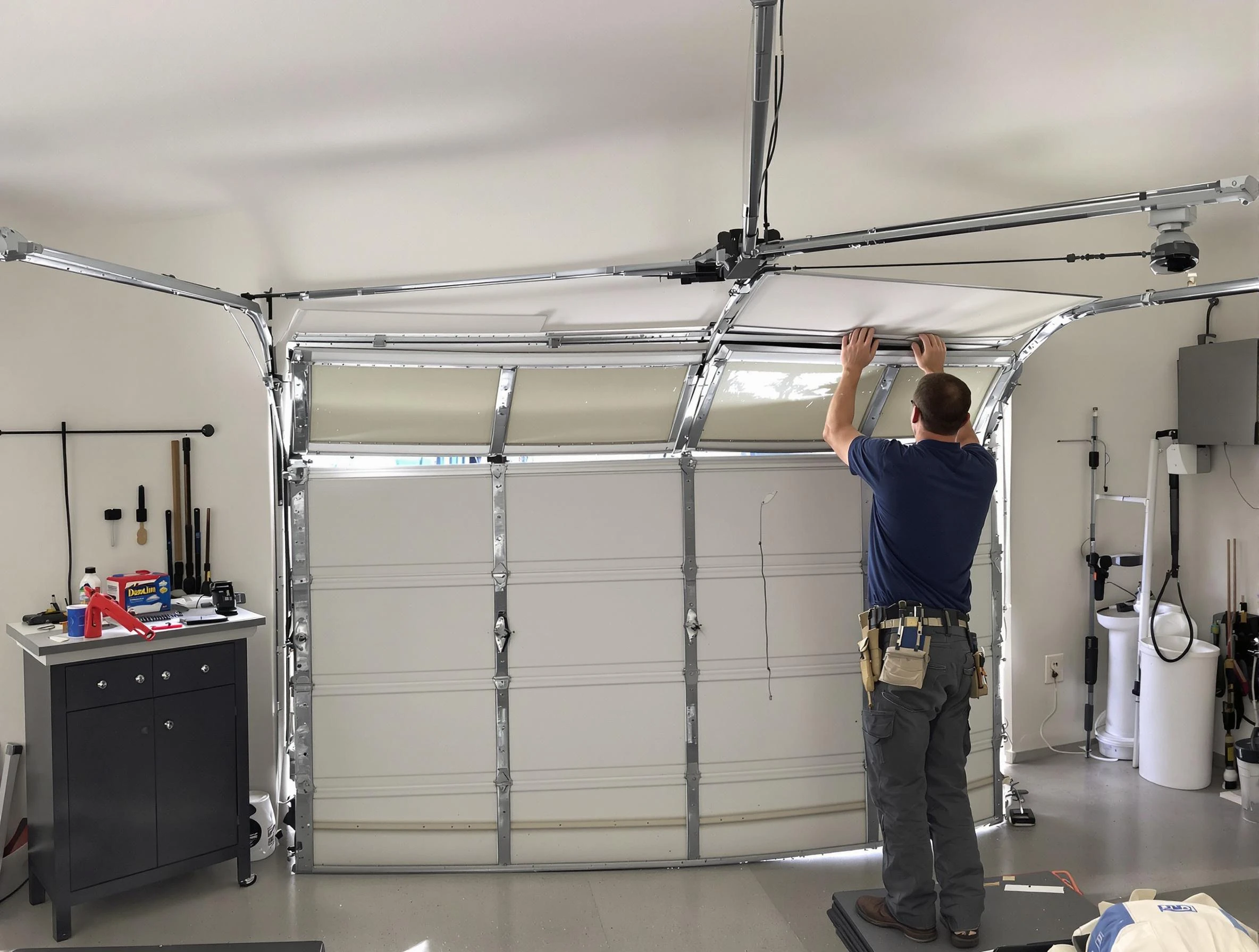 Spencer Garage Door Repair specialist performing precise section replacement on Spencer garage door